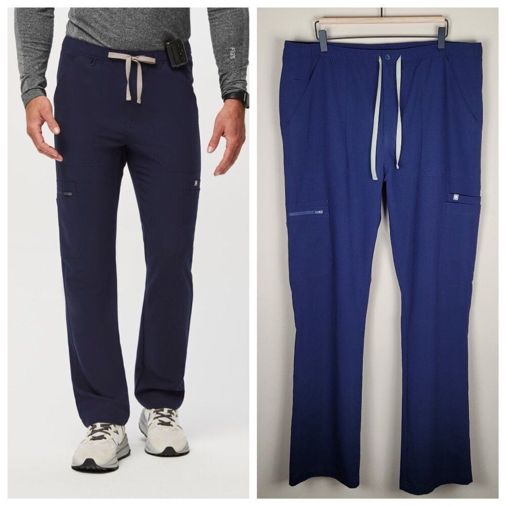 Figs Size XXL Tall Cairo Cargo Scrub Pants Straight Leg Elastic Waist Navy Blue